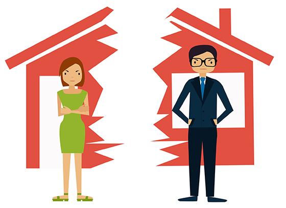33871317 divorce. man and woman divide house. vector illustration